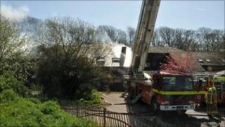 The front view of Sunley boarding house, Atlantic College, during the fire (picture: James Mendelssohn)