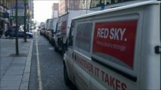 Red Sky vehicles in a convoy in Belfast