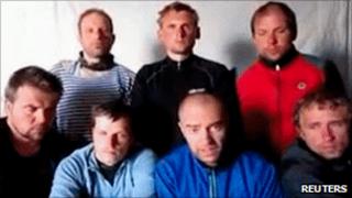 Still image taken from video shows seven Estonian tourists kidnapped in Lebanon's eastern Bekaa Valley - content of the video has not been independently verified