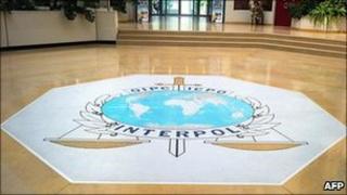 Lobby at Interpol headquarters in Lyon, France