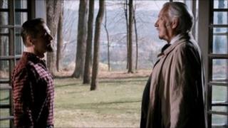 Larry Mullen Jr and Donald Sutherland in Man on the Train