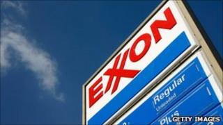 An Exxon petrol station advertises its prices