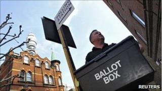 Ballot box being brought to polling station in London