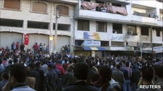 Protesters gather to show solidarity with Deraa, in the Syrian port city of Baniyas 4 May