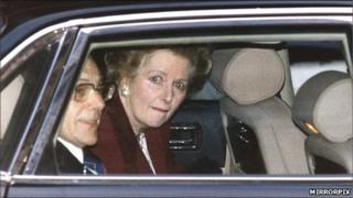 Mrs Thatcher crying as she leaves Downing St