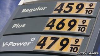Fuel prices on display in California, April 2011