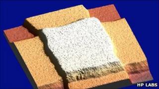 Memristors seen in an AFM image (HP Labs)