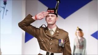 Pte Mark Connolly on the catwalk at New York Tartan Week in 2010