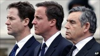 Nick Clegg, David Cameron and Gordon Brown