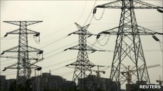Power lines on the outskirts of Beijing
