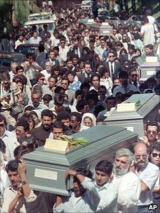 Funderal procession for the murdered priests - file photo 19 November 1989