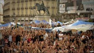 Protesters in Puerta del Sol square in central Madrid