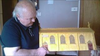 Mickey Donaghy with his model of Drumragh chapel