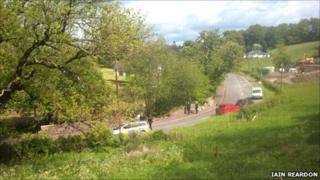 Police car at the scene where the body was found, picture courtesy of Iain Reardon