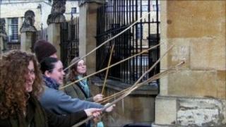 Boundary beaters outside the Sheldonian Theatre in Oxford