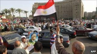 Demonstrators in Tahrir Square on Labour Day