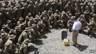 US Secretary of Defence Robert Gates speaks to troops in Afghanistan on 6 June 2011