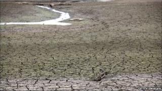 The dried out bed of the Ogston Reservoir owned by Severn Trent