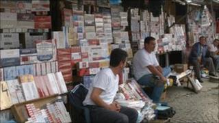 Cigarettes for sale at a street market in Pristina (archive shot)