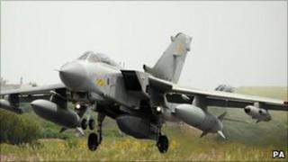 An RAF Tornado takes off from a base in Italy