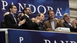 Pandora executives ringing the New York opening bell