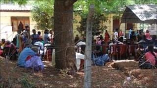 People waiting for news of relatives in Vavuniya police centre - June 2011