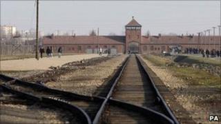 The railway track at the Auschwirz-Birkenau death camp. File photo