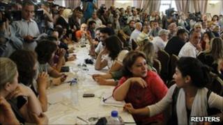A view shows Syrian opposition dissidents during a deliberative meeting held in Damascus, 27 June 2011