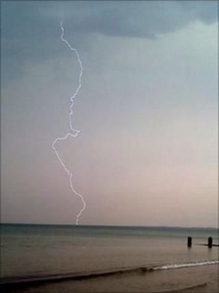 Lightning strike off the coast of Bognor Regis