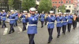The main parade in Belfast began at about 1030 BST
