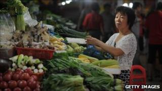 Consumer buying vegetables in China