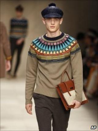 A model wears a creation of Burberry's men's Spring-Summer 2012 collection, part of the Milan Fashion Week