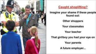 Poster to warn schoolchildren against shoplifting during holidays