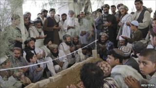 Mourners at the funeral of Ahmad Wali Karzai