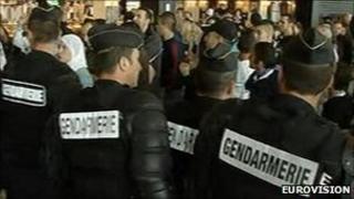 Police officers at Orly Airport dealing with Air Algeria passengers, Wednesday 13 July 2011