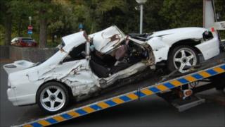 Wreckage from a car crash in Guernsey