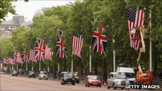 British and American flags hang in London in a May file photo