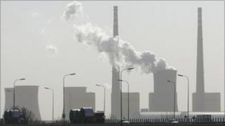 Cooling tower outside Beijing emitting smoke