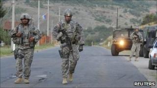 US troops patrol northern Kosovo - 28 July 2011