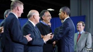 President Barack Obama and auto executives