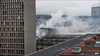 Smoke rises over Oslo after the bomb attack on 22 July