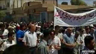 Amateur video grab believed to show protest in Qamishli, north-east Syria. 5 Aug 2011