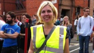 A clean-up volunteer