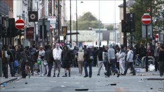 Youths gather on Oldham Street in Manchester