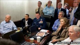 Mr Obama and other administration officials monitored the secret raid from the White House
