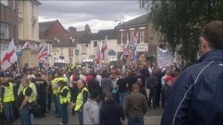 English Defence League members gather in Wellington