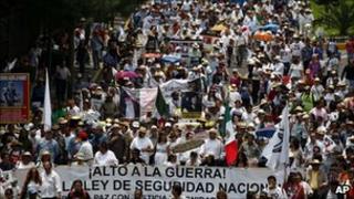Demonstrators marching against violence in Mexico City