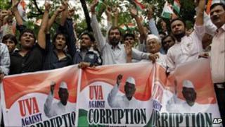 Mr Hazare's supporters fighting against corruption