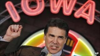 Republican presidential candidate Rick Perry in Walcott, Iowa, on 16 August 2011