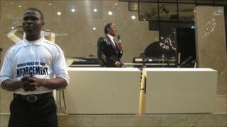 Chris Okotie preaching at his church in Lagos, Nigeria